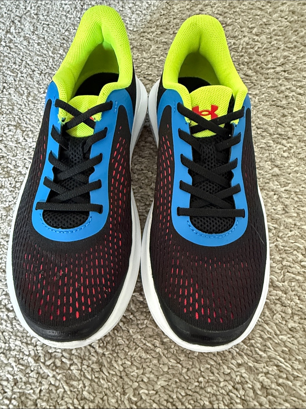 Under Armour Kids Black, Blue & Neon Green Athletic Sneakers